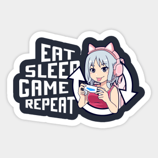 Eat Sleep Game Repeat cute gamer girl Sticker